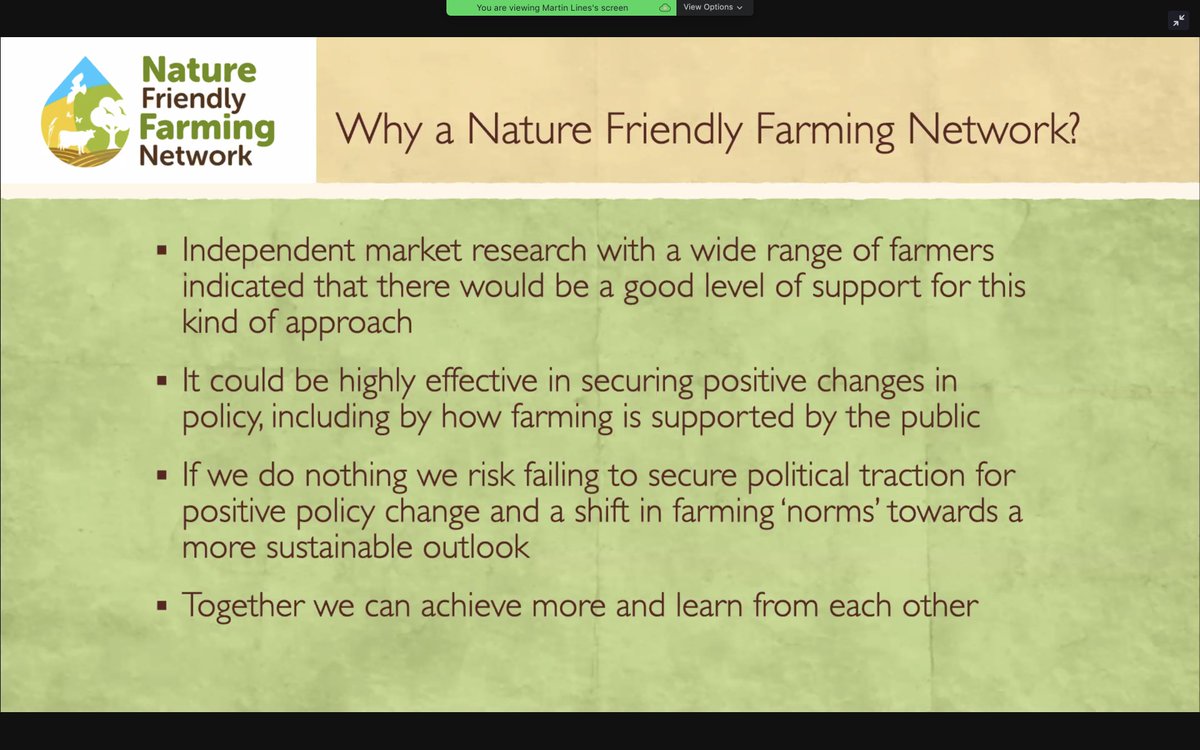 "I'm not an organic farmer, but I realize we need pollinators and predatory insects" reports  @LinesMartin of  @NFFNUK, a network to bring together farmers producing healthy food, ecosystems & habitat. Need mindset shift from production to biodiversity, care, & healthy food. (9/n)