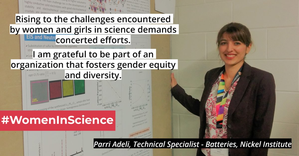 NickelInstitute's tweet photo. Meet Parvin (Parri) Adeli who contributes her expertise to ensure benefits of #nickel in lithium-ion batteries are well understood. Previously @adel_parri held a prestigious postdoc fellowship w/ the National Research Council of Canada
#InternationalDayOfWomenAndGirlsInScience https://t.co/NC5i5odUcj