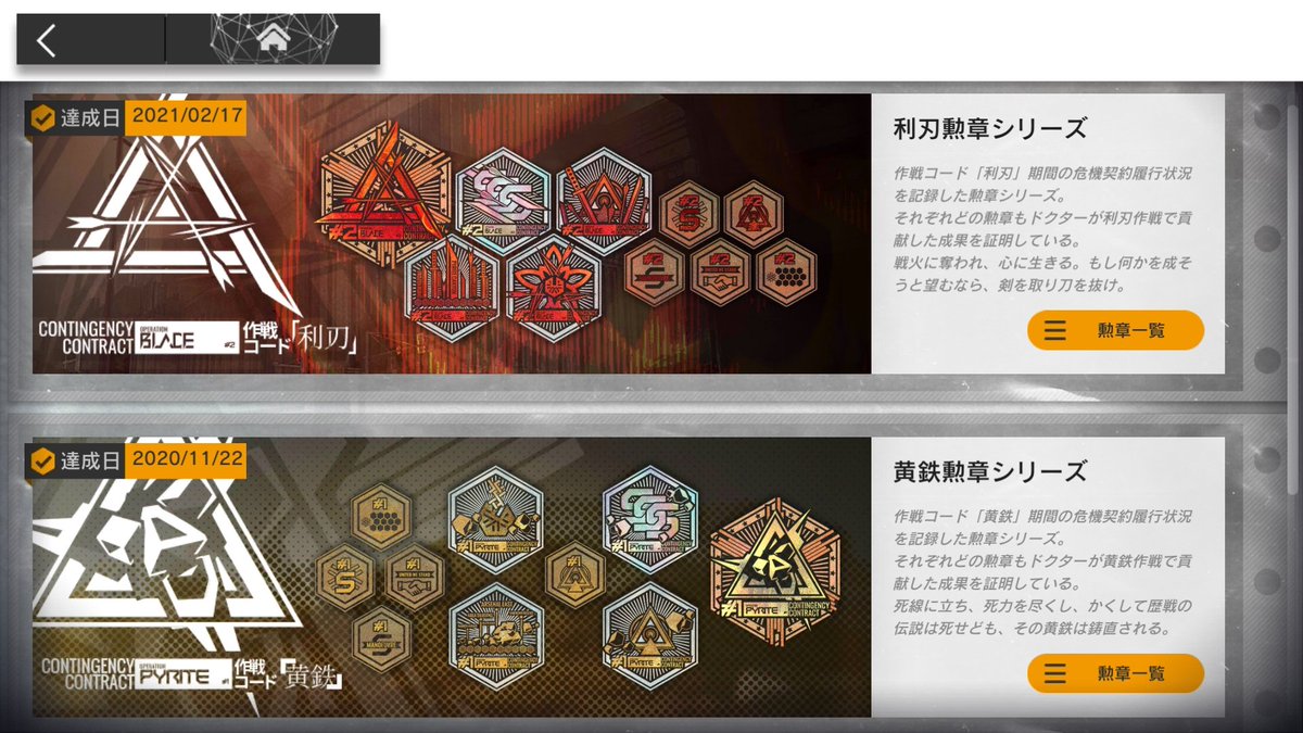 author67471425's tweet photo. 【危機契約♯2】
利刃勲章シリーズをコンプリートしました!!
ドクターの皆様、危機契約お疲れ様でした🍵 https://t.co/zWz58y73F1
