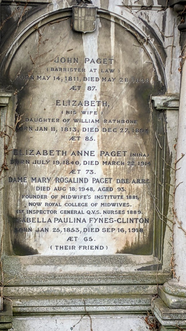 So here is a rather lovely slice of (probable)  #LGBT history that  @PickardJE and I stumbled across as we walked around Brompton cemetery yesterday: this grave is the resting place of a pioneering midwife, her parents, her sister - and a woman called Rosabella, "their friend".