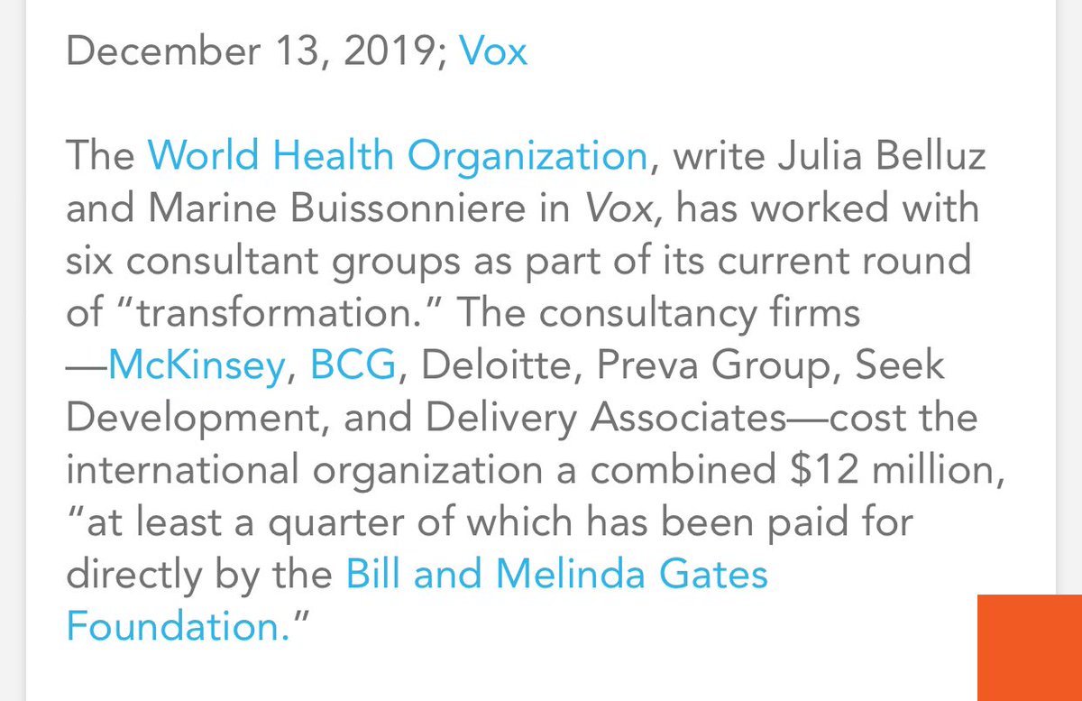 Global Health Policy has been expropriated by firms like McKinsey and Deloitte. Same who say “trust experts” ignore them in favor of management consultants- paid for by Gates, and use corporate strategy and profit aims to influence sovereign governments and organizations like WHO