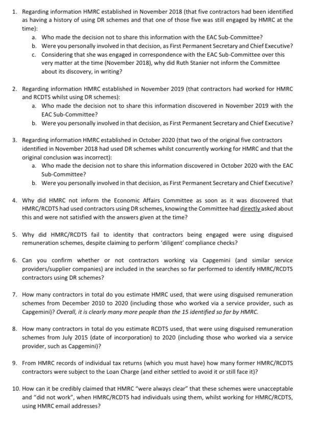 loanchargeAPPG's tweet image. There are important questions that @HMRCgovuk now must answer regarding their use of contractors using ‘disguised remuneration’ schemes. 

These the 10 key questions we’ve asked @JimHarraHMRC. It’s important they are answered considering previous non-answers to us &amp;amp; @LordsEconCom