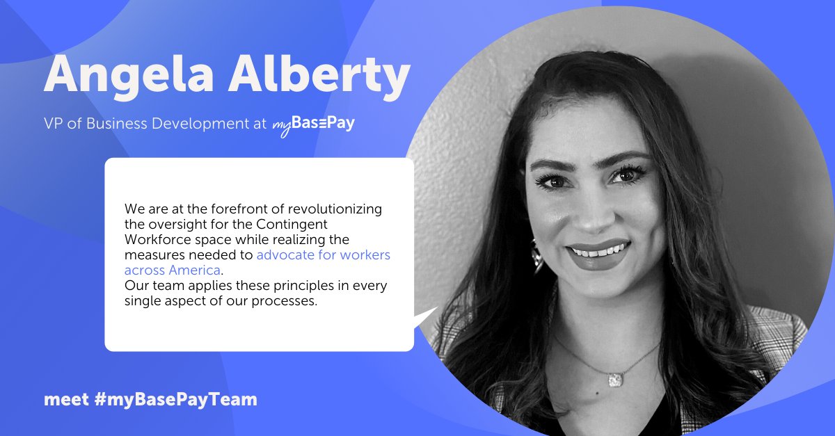 Let us introduce Angela Alberty, CCWP, our Vice President of Business Development.

Angela Alberty is an expert in the Human Capital sector and an advocate for the worker population with a specialized focus on Contingent Workers. 

Learn more at: mybasepay.com