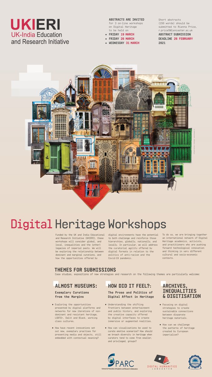 📢Don't forget to submit an abstract for the upcoming #DigitalHeritage Workshops (19/03, 26/03 and 31/03), where we'll be discussing legacies of imperial pasts and digital #curation📜🖱️
🗓️Deadline for abstracts: 26 February
🔗Details: wp.lancs.ac.uk/dighum/cfp-spa…
#DigitalHumanities