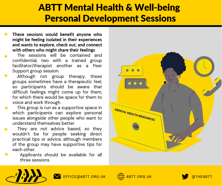 FreelancersMake's tweet photo. Starting next week, @theabtt are offering Group sessions and peer support group sessions with a trained group therapist to help anyone who might be feeling isolated in their experiences. https://t.co/OZNl7cgolq

#FreelancersMakeTheatreWork https://t.co/ylzz0GWlaq
