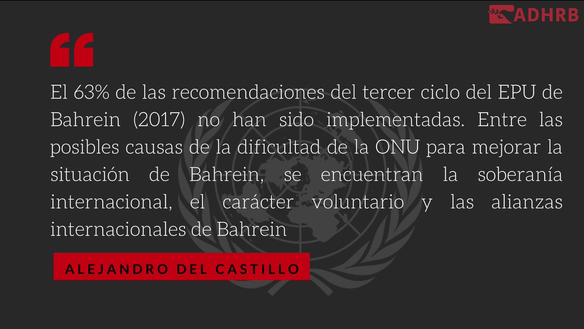 ADHRB's tweet image. En el evento de #ADHRB #Madrid,  Alejandro del Castillo definió los mecanismos con los que cuenta la #ONU para promover los #DerechosHumanos y analizó el tercer ciclo del #EPU de #Bahrein (2017) bit.ly/3ptvOgn