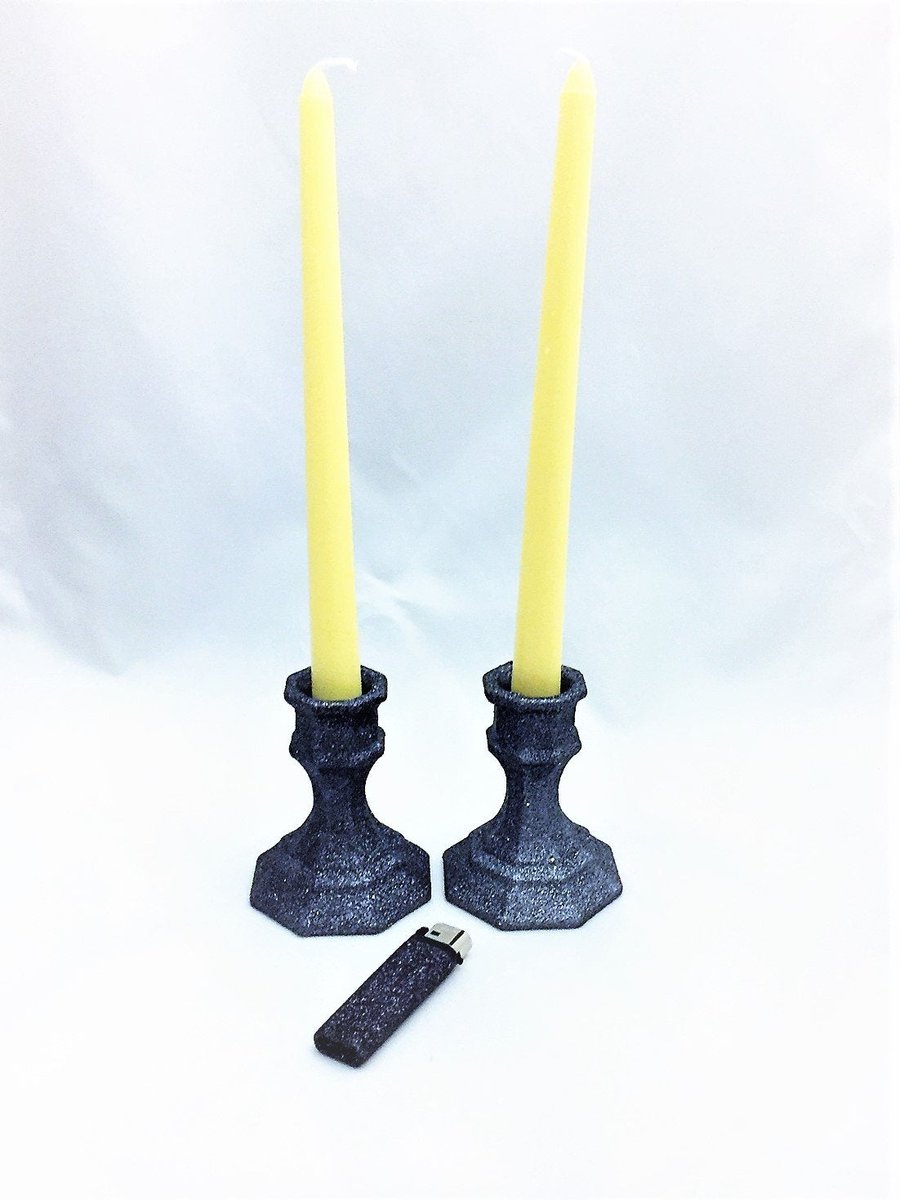 Halloween taper candle holders, Glitter Candle stick holder and lighter set, Gothic candle stick holders , Glam alter candles tuppu.net/958aff94  #CandleStickHolder