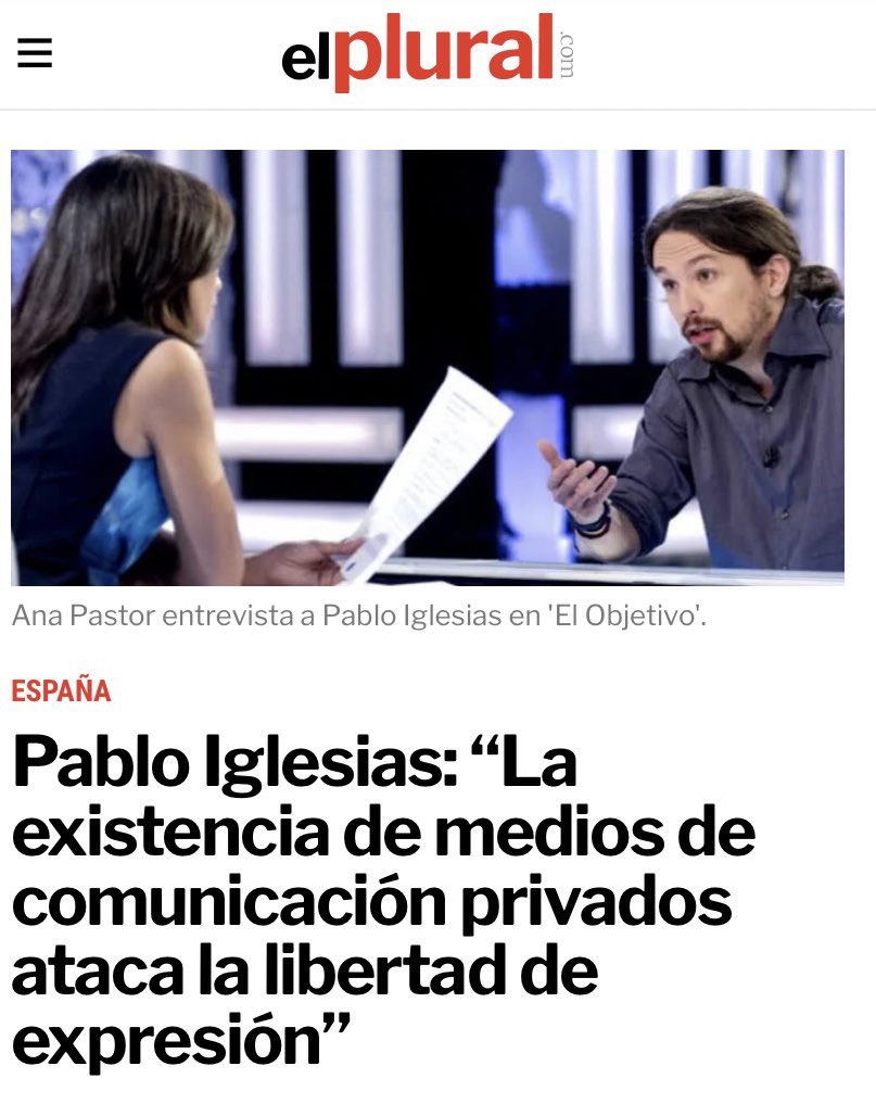 Suelto valor Peatonal Toni Cantó on Twitter: "Pablo Iglesias reclama elementos de control sobre los  medios de comunicación. Ya pensaba que los medios de comunicación privados  atacan la libertad de expresión. Pero ahora intentar controlar