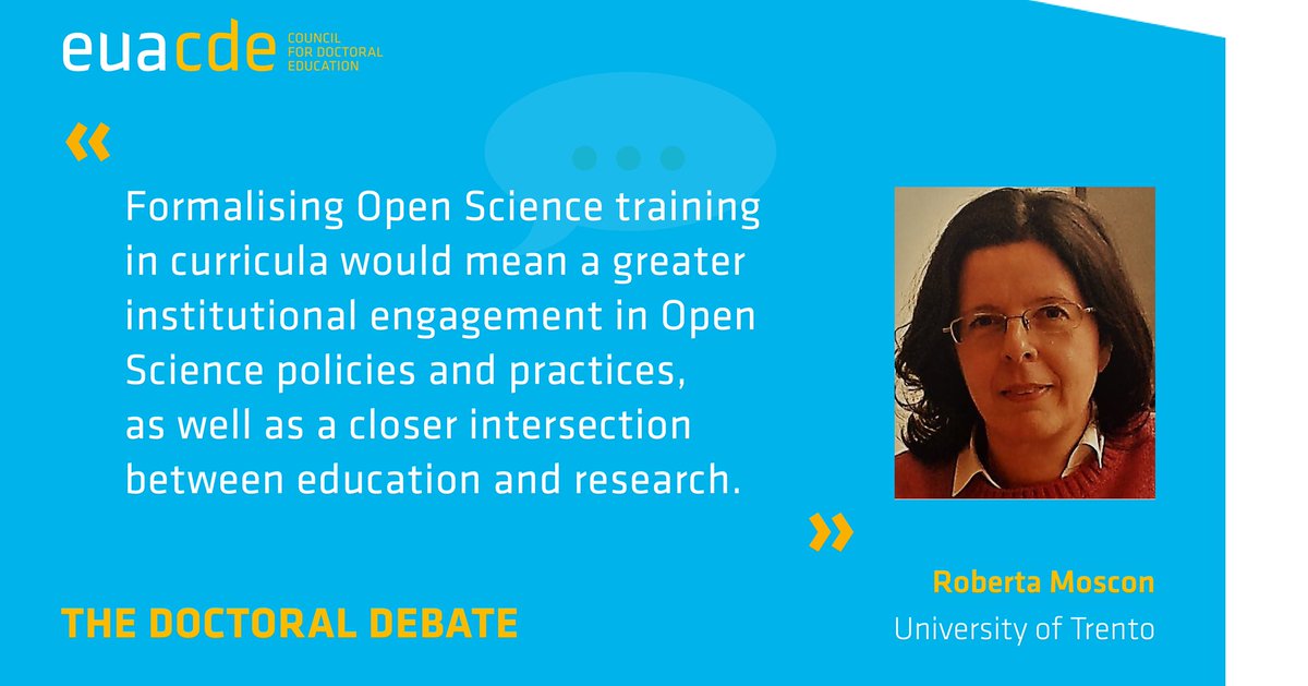 Empowering #doctoral candidates in shaping #OpenScience policy and making them ambassadors of the design and delivery of courses is crucial to innovative #DoctoralTraining and #research, says Roberta Moscon, from @unitn

A #EUACDE Doctoral Debate online: bit.ly/2tM067f