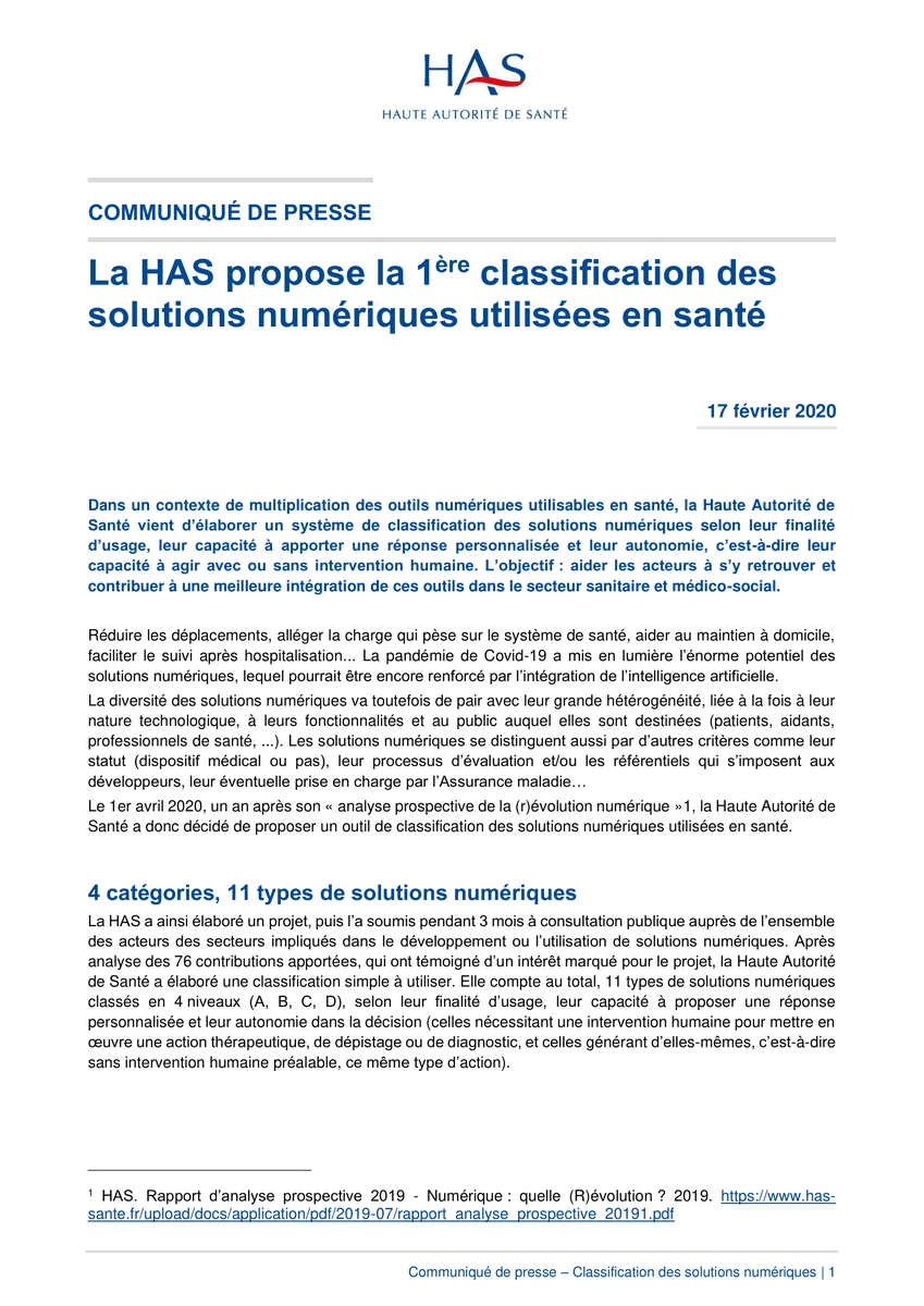 HAS_sante's tweet photo. #Communiqué | #esante La HAS propose la 1e classification des solutions numériques utilisées en santé
➡ Aider les acteurs à se repérer parmi elles et faciliter leur intégration dans le secteur sanitaire et médico-social 
👉https://t.co/8QWQjG32yq
Guide 👉https://t.co/Ag4pWO3cGH https://t.co/ISVPVZRTzk