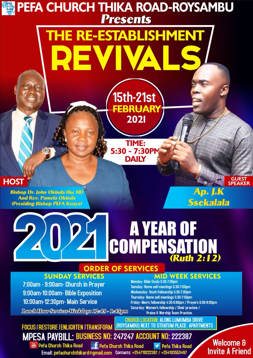 pefathikaroad's tweet photo. Welcome to Our Revival Service this evening With Apostle Ssekalala From Kampala Uganda breaking the Bread of Life ! He is Hosted by @BishopOkinda  our Beloved father who shall also be Speaking a word of Blessings. All are Welcome @pefachurchsb @pefadoni @PEFAGithurai @PccMigori https://t.co/pt7QZWl9gd