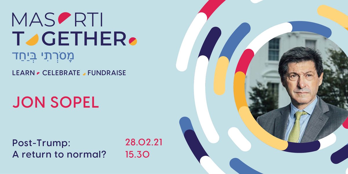 Delighted to be joined at Masorti Together by 
@BBCJonSopel. Jon will be in conversation with 
<a href="/RabbiJeremy/">Jeremy Gordon</a>  about America after Trump and his new book, UnPresidented: politics, pandemics, and the race that Trumped all others. Sign up here: masorti.org.uk/masortitogether