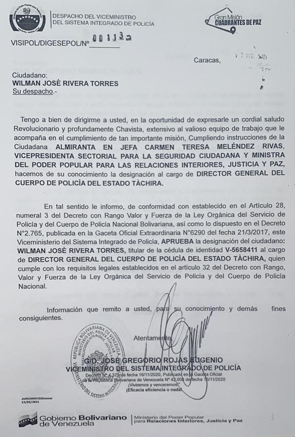 williamcamachol's tweet photo. Felicitaciones C/G Wilman Rivera por su designación como Comandante de la Policía del Táchira. La mejor Policía del País! Venceremos @PoliciaTachira https://t.co/Tkd4k2k9g7