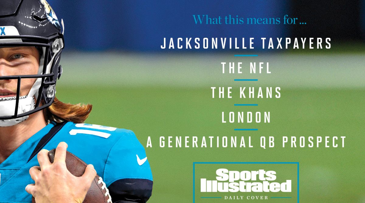 SInow's tweet photo. SI Daily Cover: The Trevor Lawrence Effect on Jacksonville. The Jacksonville Effect on Trevor Lawrence.

What his arrival means for Jacksonville’s taxpayers, the city of London, the NFL, the quarterback himself, and the NFL’s most anonymous franchise https://t.co/uQWtrIFmGK https://t.co/oZXe55Rcgd