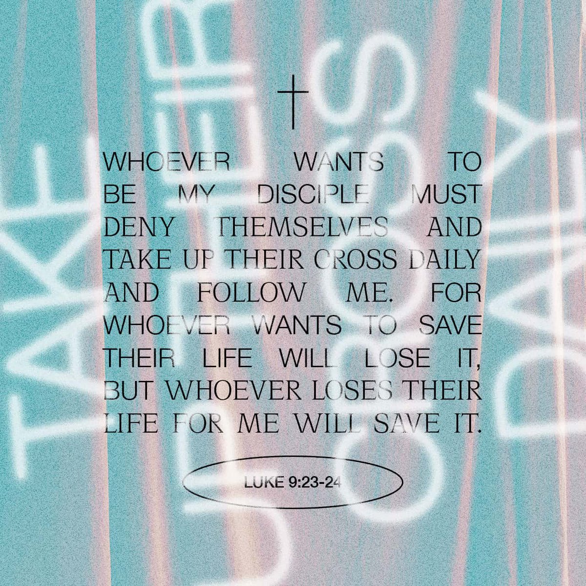RylyeH's tweet photo. Then he said to the crowd, “If any of you wants to be my follower, you must give up your own way, take up your cross daily, and follow me.  If you try to hang on to your life, you will lose it. But if you give up your life for my sake, you will save it.
Luke 9:23-24 NLT https://t.co/aKA5OnZeIx