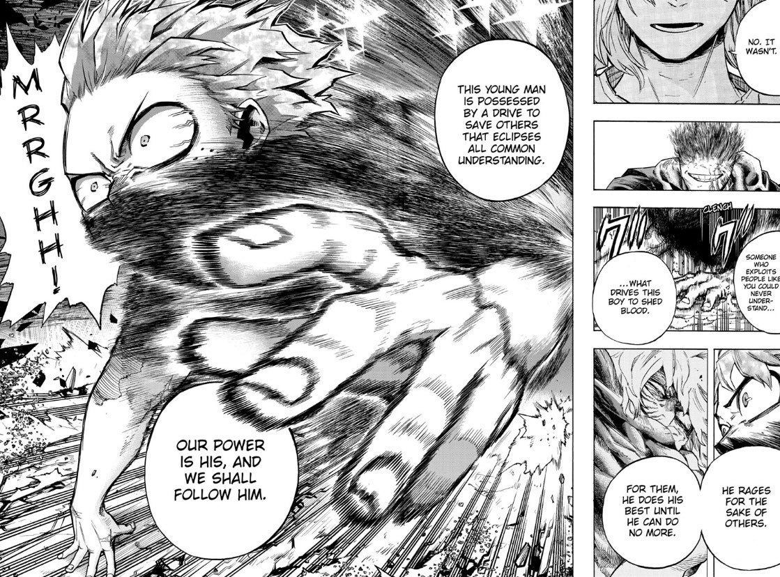 To understand this panel - it’s meaning - and nuance surrounding it - you must first understand Deku’s character Specifically - the fact that Deku is possessed by a drive to save others that “eclipses all common understanding”