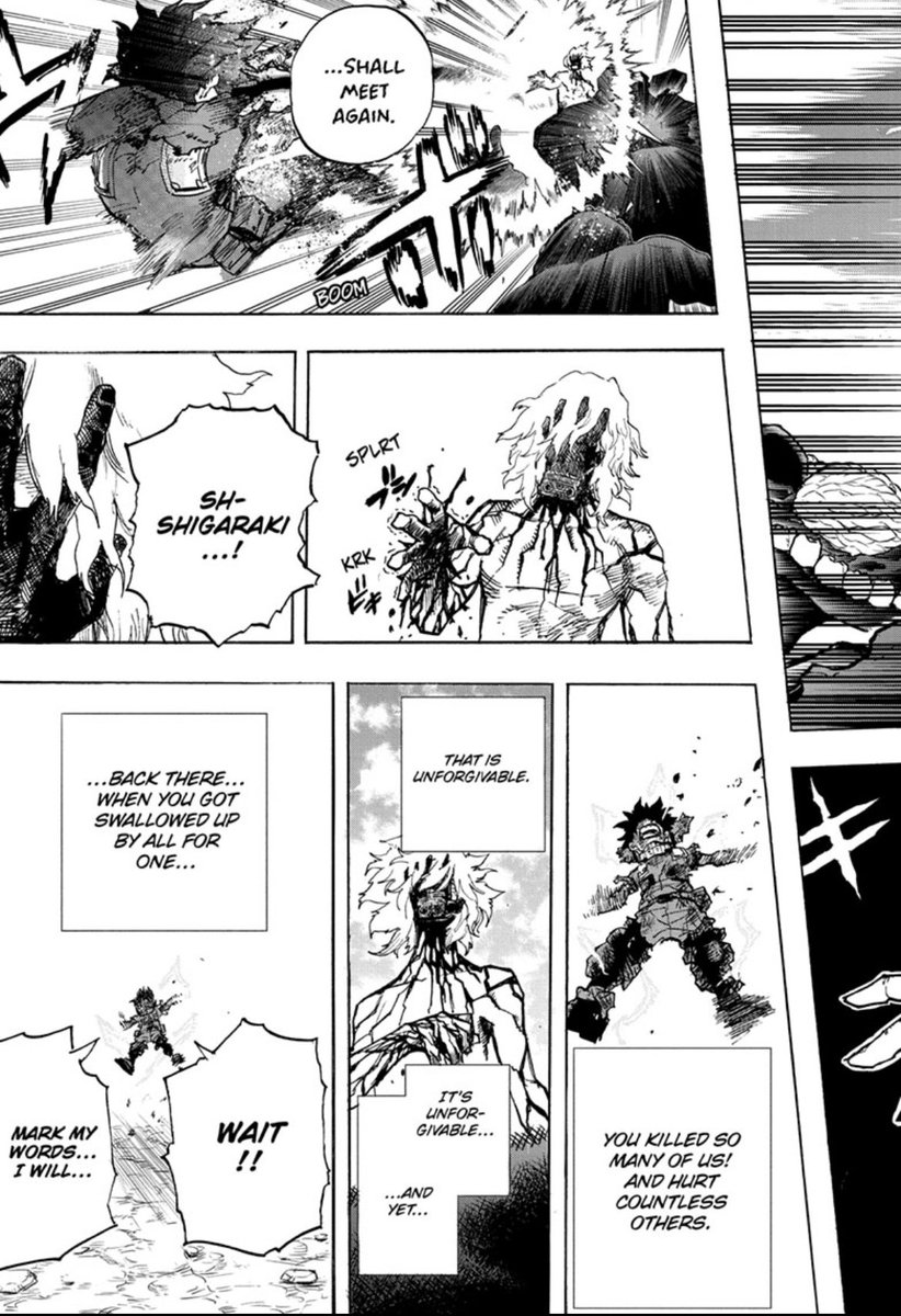In fact the panels right before that final panel show how Deku acknowledges that his actions are unforgivable - and yet he still can’t help but feel the need to save him
