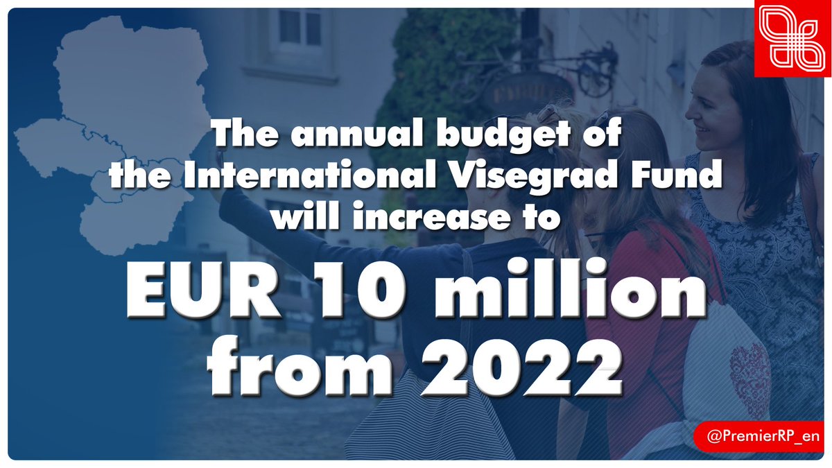 Chancellery of the Prime Minister of Poland (@premierrp_en) on Twitter photo Today, #V4 leaders declared willingness to increase the annual budget of the <a href="/VisegradFund/">Visegrad Fund</a> to EUR 10 million to promote the youth mobility (“Generation V4”). Today, #V4 leaders declared willingness to increase the annual budget of the <a href="/VisegradFund/">Visegrad Fund</a> to EUR 10 million to promote the youth mobility (“Generation V4”).