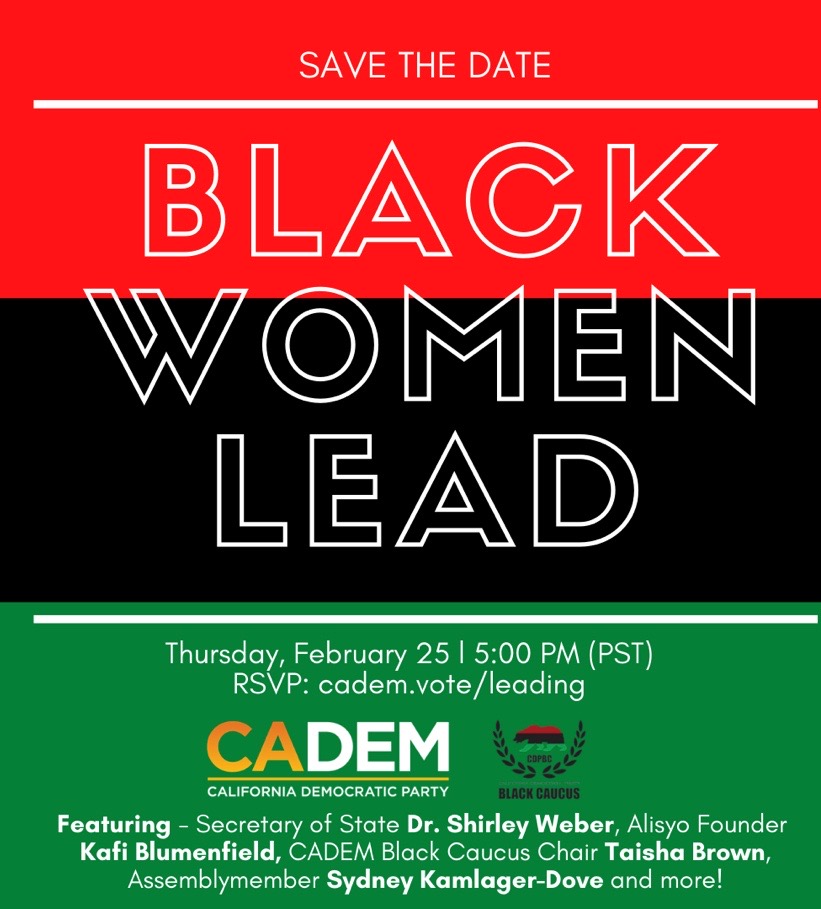 cdpblackcaucus's tweet photo. Join us for what is becoming a movement. #BlackWomenLead2021 Hear from some of the best leaders in California. Assemblymember Shirley Weber @DrShirleyWeber register: https://t.co/b1kMUnA54q https://t.co/EOkKFcCbl3