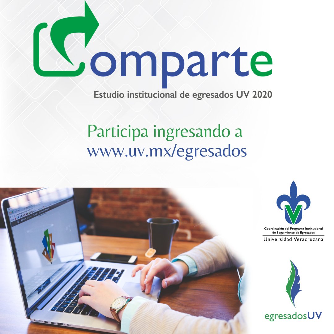 Estás a tiempo de participar en el #EstudioInstitucionaldeEgresadosUV2020 
Da clic aquí bit.ly/2JJcooM y comparte tus experiencias