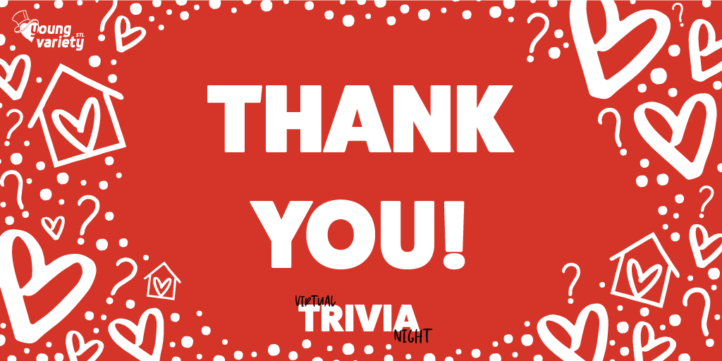 VarietySTL's tweet photo. The first-ever @YoungVarietySTL Virtual Trivia Night was a big success, thanks to our partners as well as the more than 200 people who logged in from home to have fun and support Variety Kids.
Read more: https://t.co/adfbP4CMgL
#VarietySTLTrivia #TriviaNight https://t.co/ECj1pU04wc