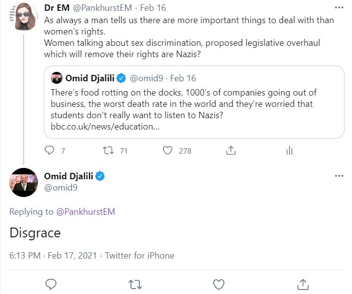 Is he answering evidence by trying to shame women from criticising him?