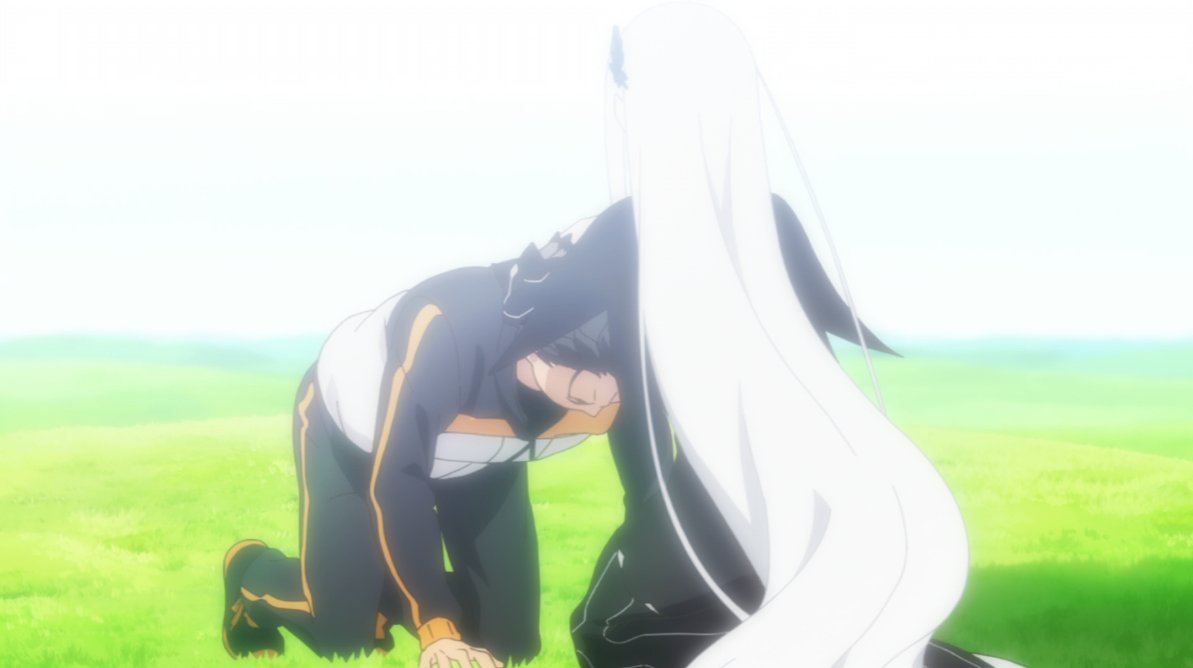 Putting aside the kiss (part of her seduction), this scene goes to show Echidna's strategy of winning hearts over, finding people at their weakest & feigning understanding in her little act. The target here being Roswaal, the character mirroring Subaru this arc, is also notable.