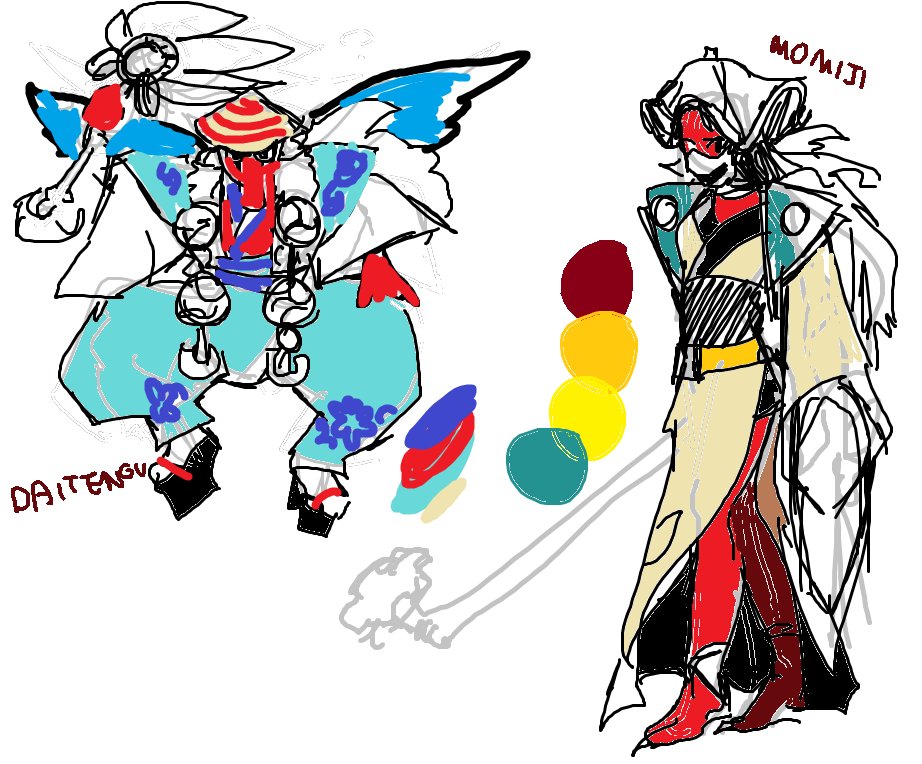 seeing the sketches for my project's youkai designs is always lol moment 