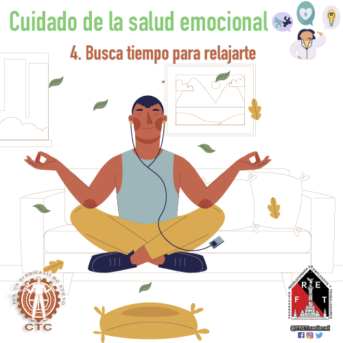 FretNacional's tweet photo. #PorUnaReciprocidadLaboral promovamos el Cuidado de la #SaludEmocional.  
4.- Busca tiempo para relajarte
Realiza actividades que te gusten para liberar el estrés y la ansiedad. https://t.co/VuhBLB9rYj