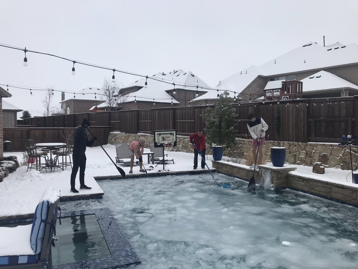 KristinSines's tweet photo. Thankful for @parker_sines and his buddies helping to break up the ice in the pool these last few days! 💙 #dfwsnow #TexasWinterStorm2021 https://t.co/pTZOydrZUN