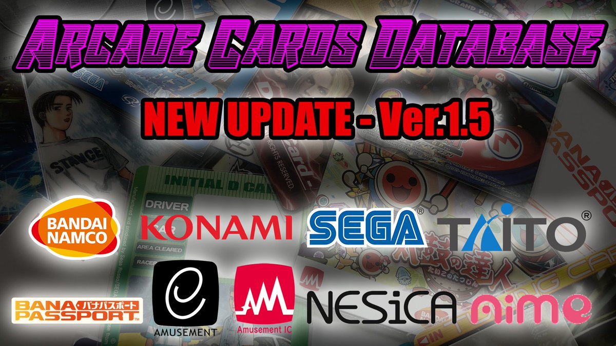 AmetDj's tweet photo. New chunky update to the ARCADE CARDS DATABASE!
Still only covering Bandai Namco for now (with 383 cards!), but there were a lot of edits and additions in the last few days and it's now in Ver.1.5
https://t.co/ow7eNc0tob
#Arcade #ArcadeCards #Banapassport #eAmuse #Aime #Nesica https://t.co/hC03H4AFtL