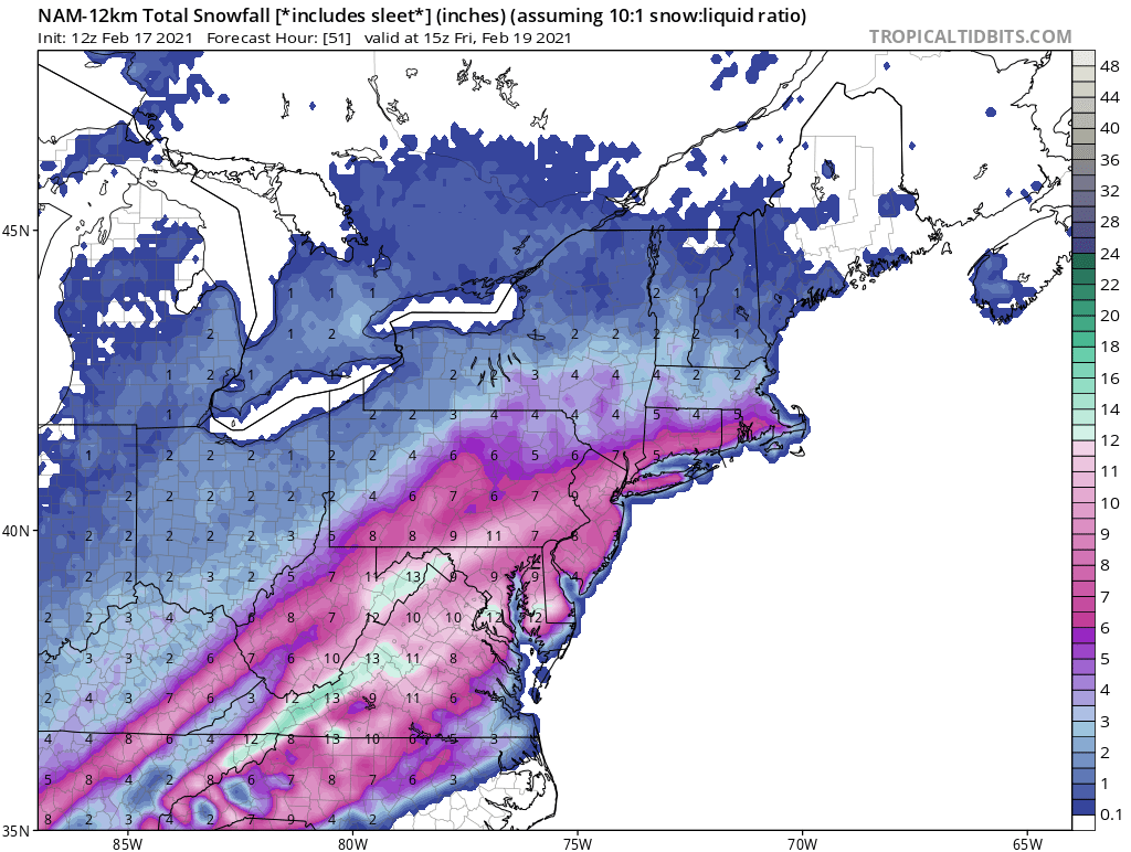 Latest #NAM snow/sleet for Thursday-Friday: