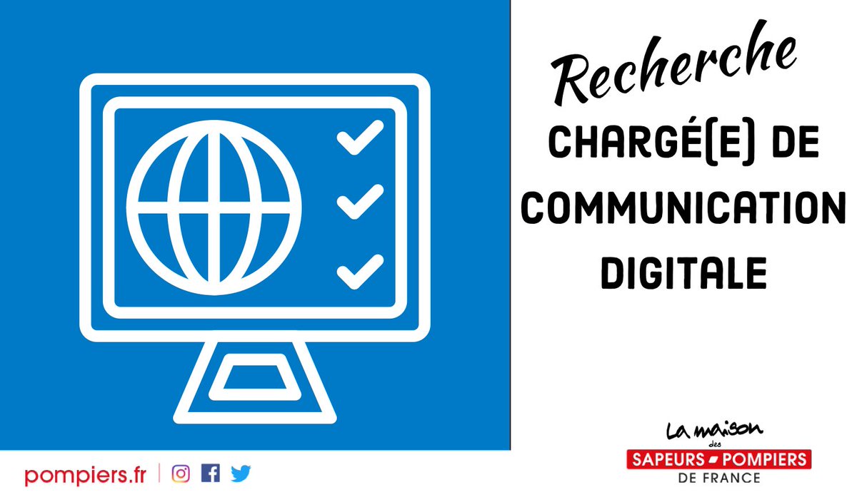 PompiersFR's tweet photo. #Recrutement | La Maison des Sapeurs-Pompiers de France propose un poste de chargé(e) de communication digitale. 
📝https://t.co/Pjxo2lKiHD https://t.co/yKSFpYTvcc