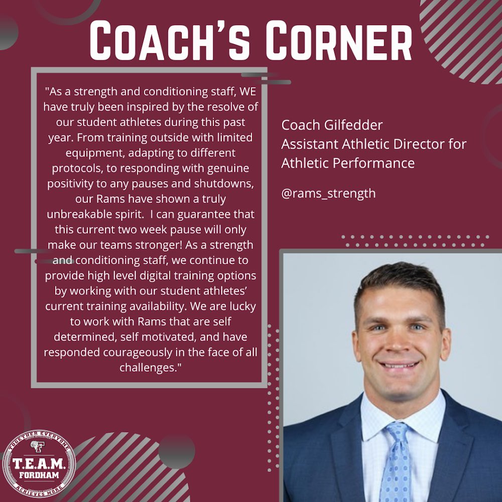 Coach’s Corner - Coach Gilfedder⁣
⁣
Coach Gilfedder, Assistant Athletic Director for Athletic Performance, is a consistent, friendly face to all our athletic teams. We are so grateful to have Coach Gilfedder and his positive attitude, especially during these challenging times.
