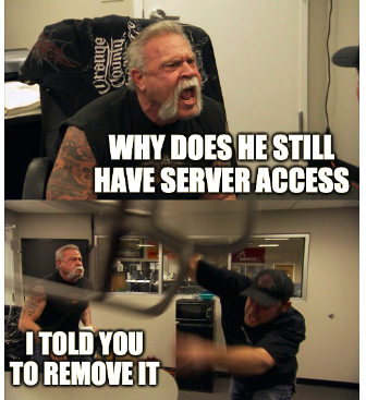 mojohost's tweet photo. The American Chopper guys know. Always pull server and admin access for employees who are no longer part of your team. Security vulnerabilities are 90% negligence. #SmartTips #HostingTips #ServerSecurity #SecurityBasics https://t.co/sFvByKXbtk
