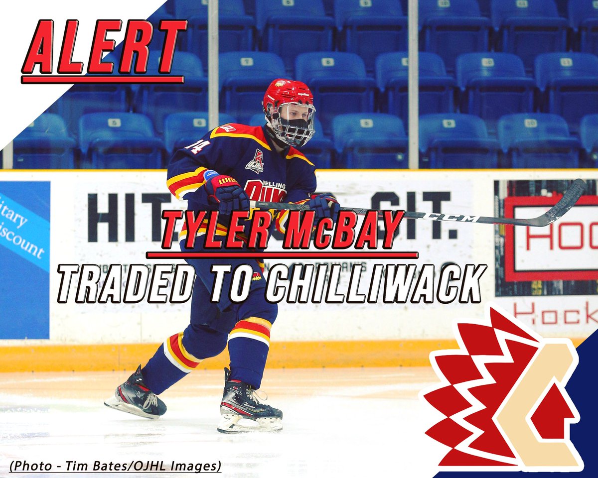 The Dukes have traded defenseman <a href="/mcbay_tyler/">Tyler McBay</a> to the <a href="/Chiefs_Hockey/">Chilliwack Chiefs</a> of the BCHL in exchange for a PDF. The Dukes would like to wish all the best Tyler as he continues his development in BC!

(📷 Tim Bates/OJHL Images)