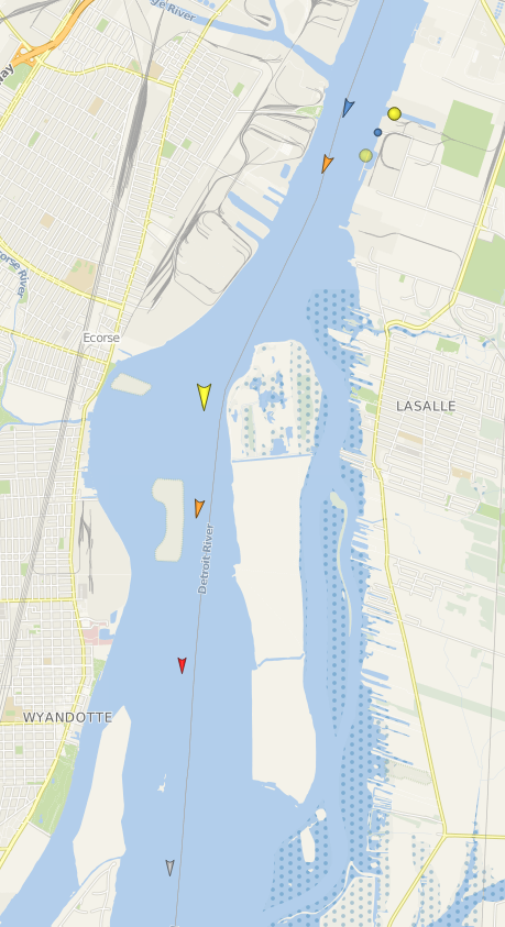 ezod's tweet photo. 🇨🇦 Algoterra, 🇨🇦 Harvest Spirit, 🇺🇸 Michigan, and 🇺🇸 New York following ice breakers 🇨🇦 Griffon and 🇺🇸 CG Hollyhock down the river. Follow @detroitships for pics! #boatnerd #greatlakesshipping #detroitriver https://t.co/tosJ5K3EGX