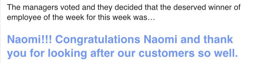 Delighted to have been named Employee of the Week for U3A ✨ Customer Service is our way of life 💚