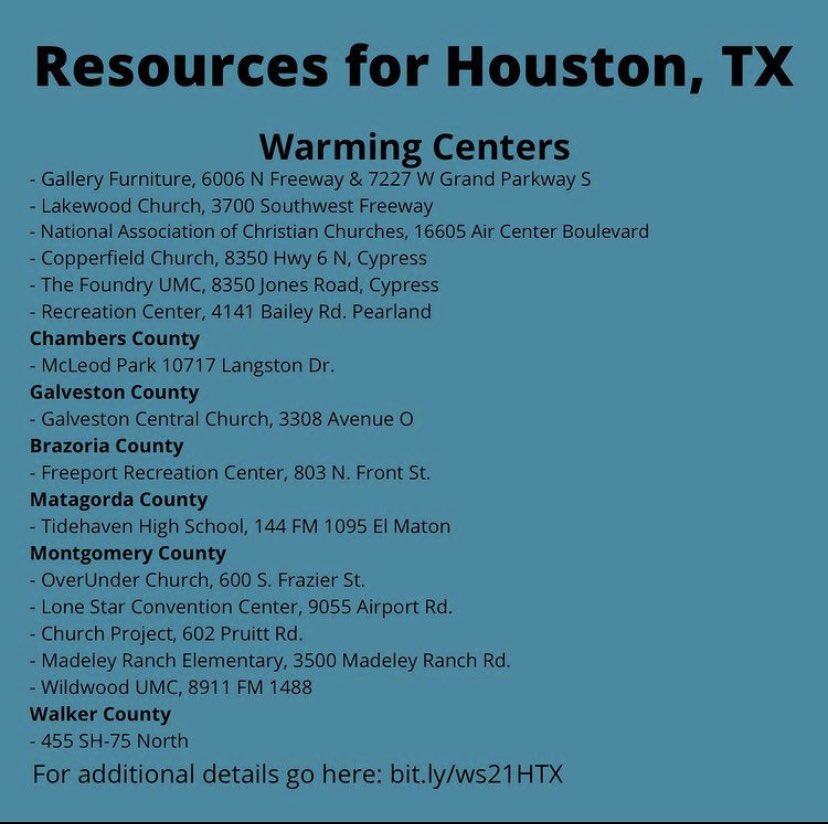 Warming centers in Houston Via:  @mfoltx