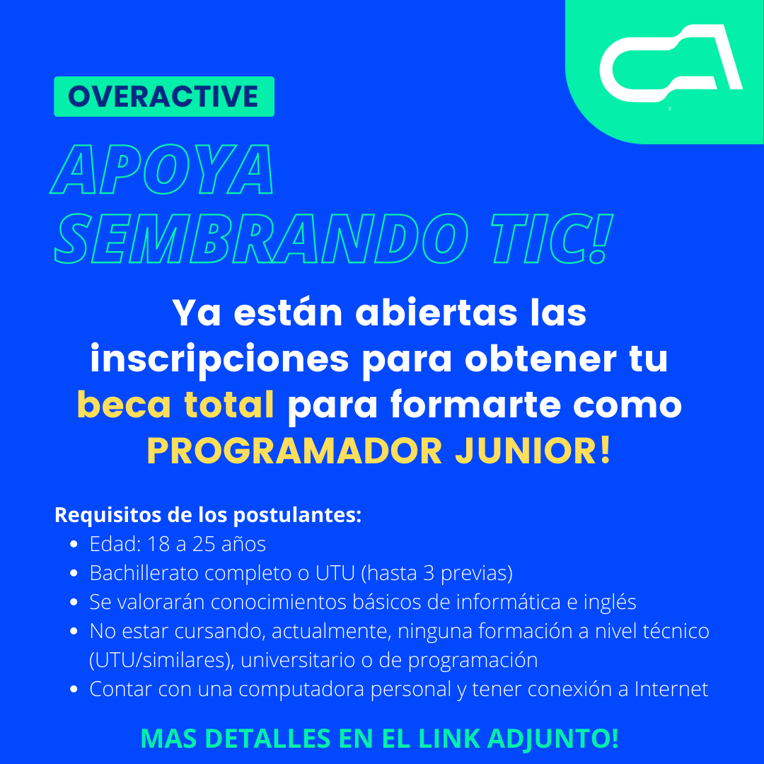 Ya puedes sumarte y obtener tu BECA TOTAL para formarte como Programador Junior! INSCRIBETE AQUI! 
ow.ly/X1pf50DCVEs