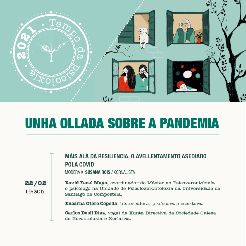 Este luns 22 ás 19:30 comezamos con Tempo da Psicoloxía - "Unha ollada sobre a pandemia", nunha mesa que moderará a xornalista <a href="/SusanaRois/">Susana Rois</a>. 
▶️ 𝗠𝗮́𝗶𝘀 𝗮𝗹𝗮́ 𝗱𝗮 𝗿𝗲𝘀𝗶𝗹𝗶𝗲𝗻𝗰𝗶𝗮, 𝗼 𝗮𝘃𝗲𝗹𝗹𝗲𝗻𝘁𝗮𝗺𝗲𝗻𝘁𝗼 𝗮𝘀𝗲𝗱𝗶𝗮𝗱𝗼 𝗽𝗼𝗹𝗮 𝗖𝗢𝗩𝗜𝗗.
#TempoDaPsicoloxia