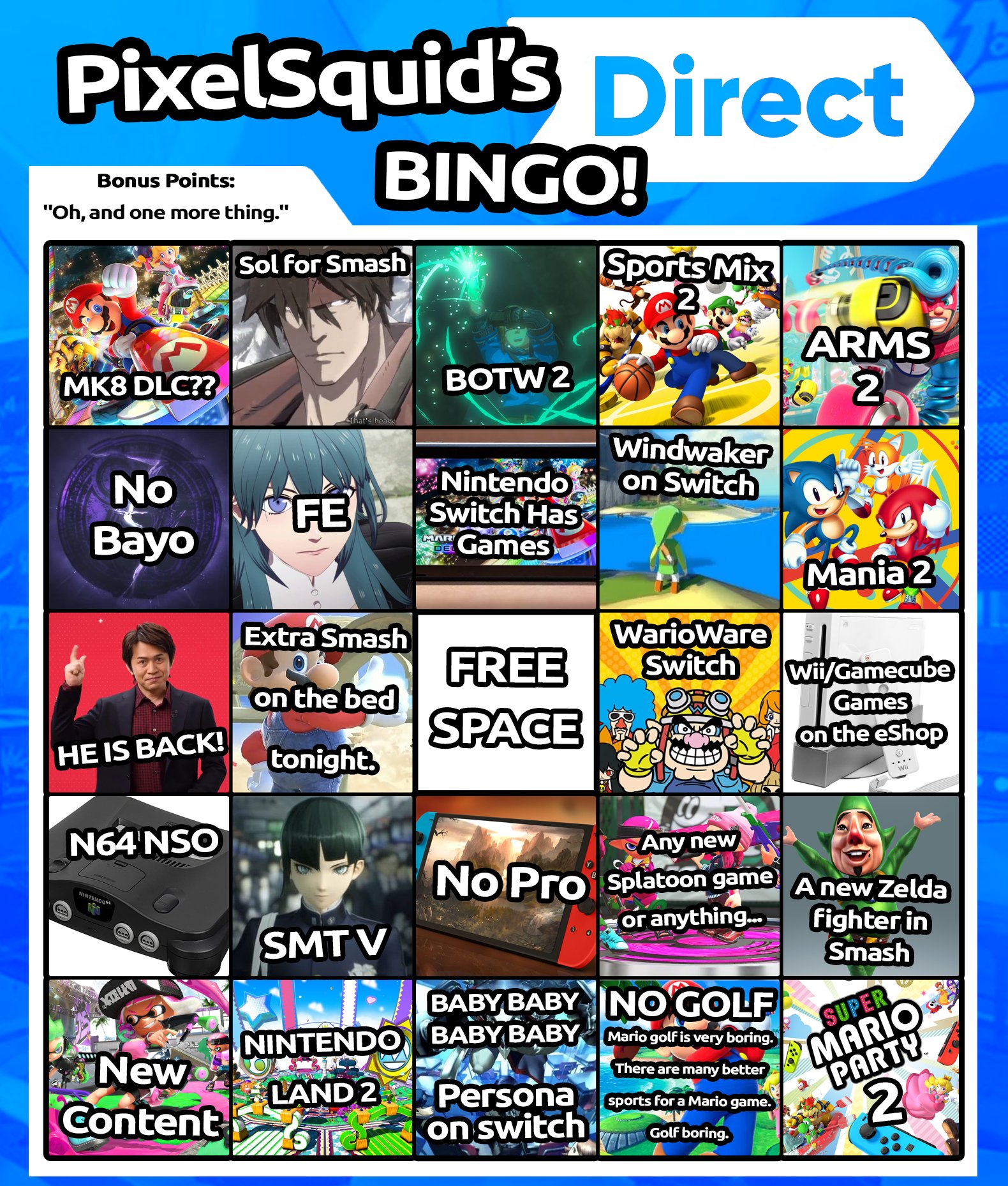 Pixelsquid Splatoon 3 Here Is My Nintendo Direct Bingo Sheet I Know Some Spaces Are A Bit Out There But Rather Have Them Compared To A Boring Bingo