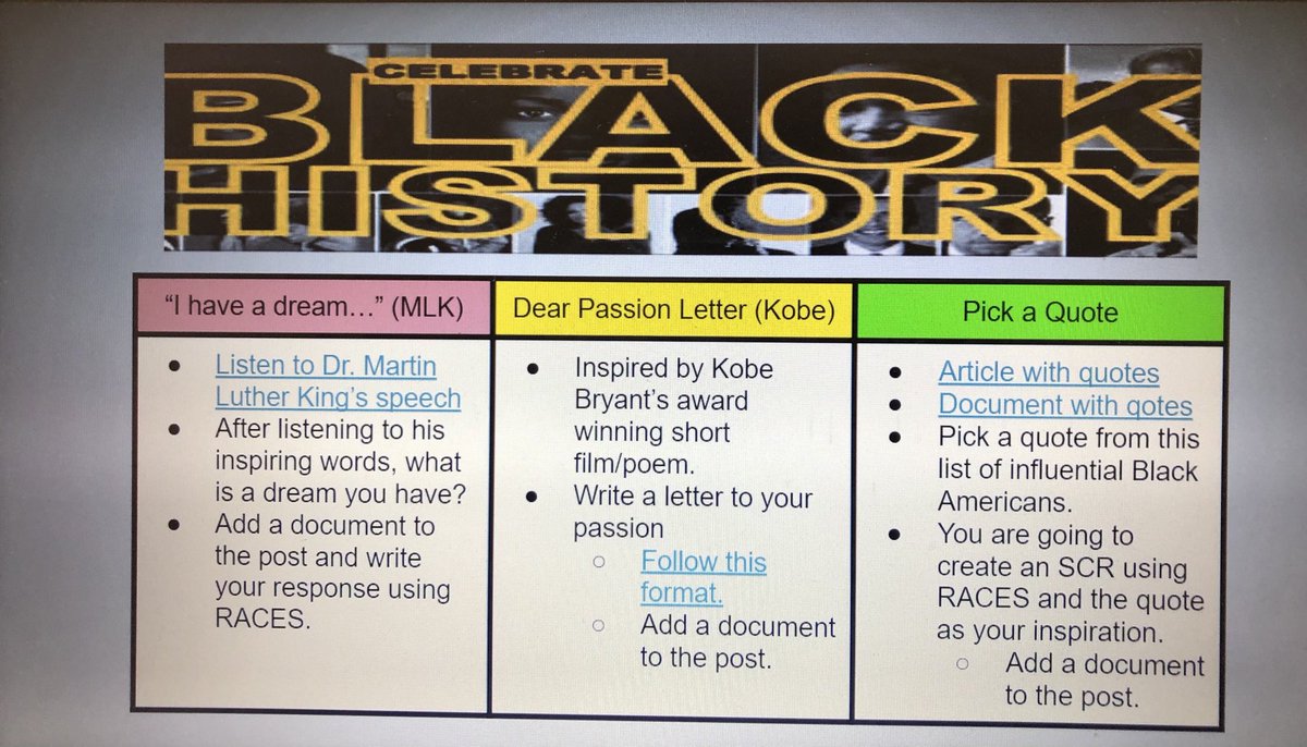 MissSmithLMS's tweet photo. Celebrating dreams, passions, and inspirations over here at @Liberty_WO! Honoring #BlackHistoryMonth with assignments inspired by LEGENDS. ♥️🦁 @woschools #wowrites https://t.co/PjOTEvbZGk