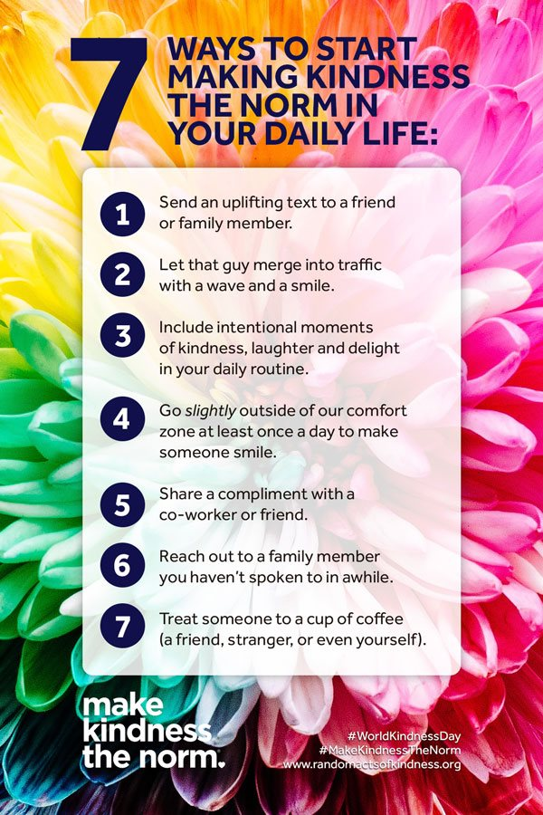 February 17th is #RandomActsofKindness Day! Here are a few ways for you to start making #kindness a more important aspect of your daily life! Share this with your friends and challenge them to do the same!

#kindnessmatters #kindnesscounts #NationalRandomActsOfKindness