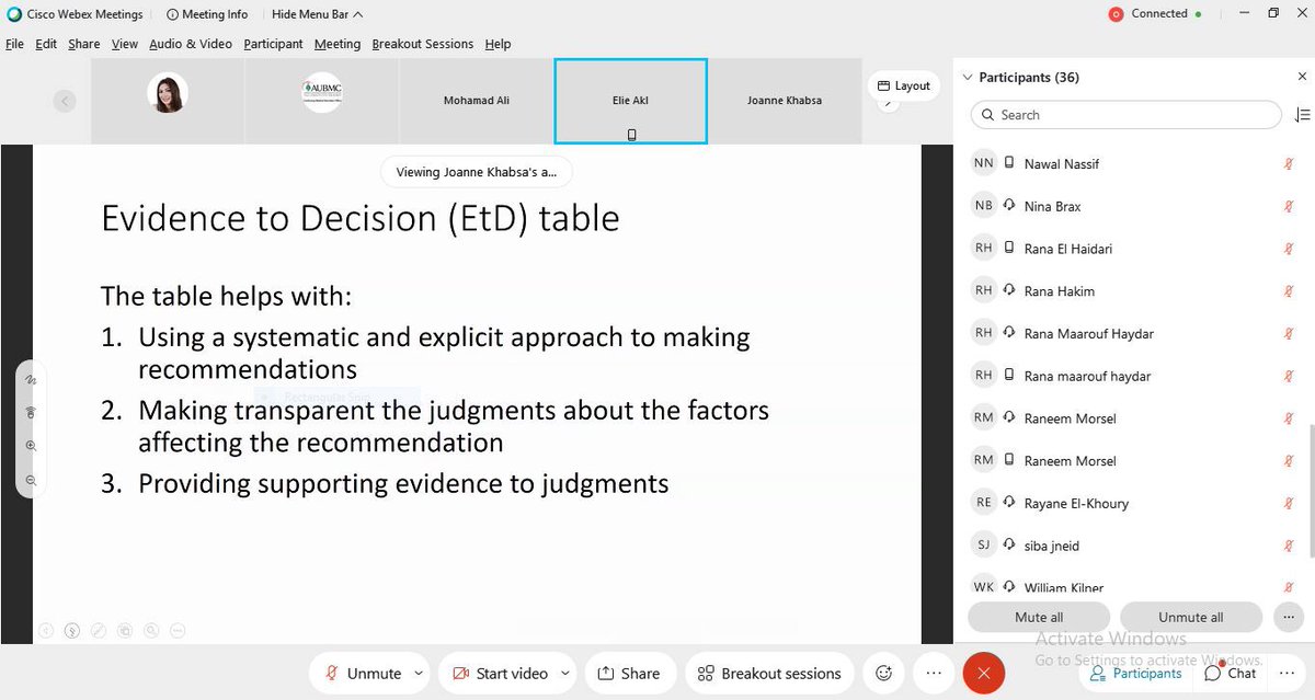 CRI_AUBMC's tweet photo. A very interesting live guideline simulation session led by Dr. @Elie__Akl, Dr. @larakahale and Ms. @joanne_kh during the 3rd day of the Development and Adaptation of Practice Guidelines e-workshop @AUBMC_Official @AUB_Lebanon https://t.co/6EC2CCtFE4