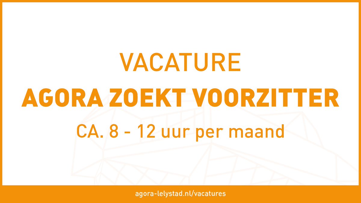 #Vacature
We zoeken een betrokken voorzitter, die samen met de andere bestuursleden, directie en mt-leden verder vormgeeft aan de ambities en de toekomst van AGORA! Bekijk de vacature op: agora-lelystad.nl/vacatures <a href="/BurgerSupport/">Burger Support</a>  #vacature #bestuur #theater #cultuur #lelystad