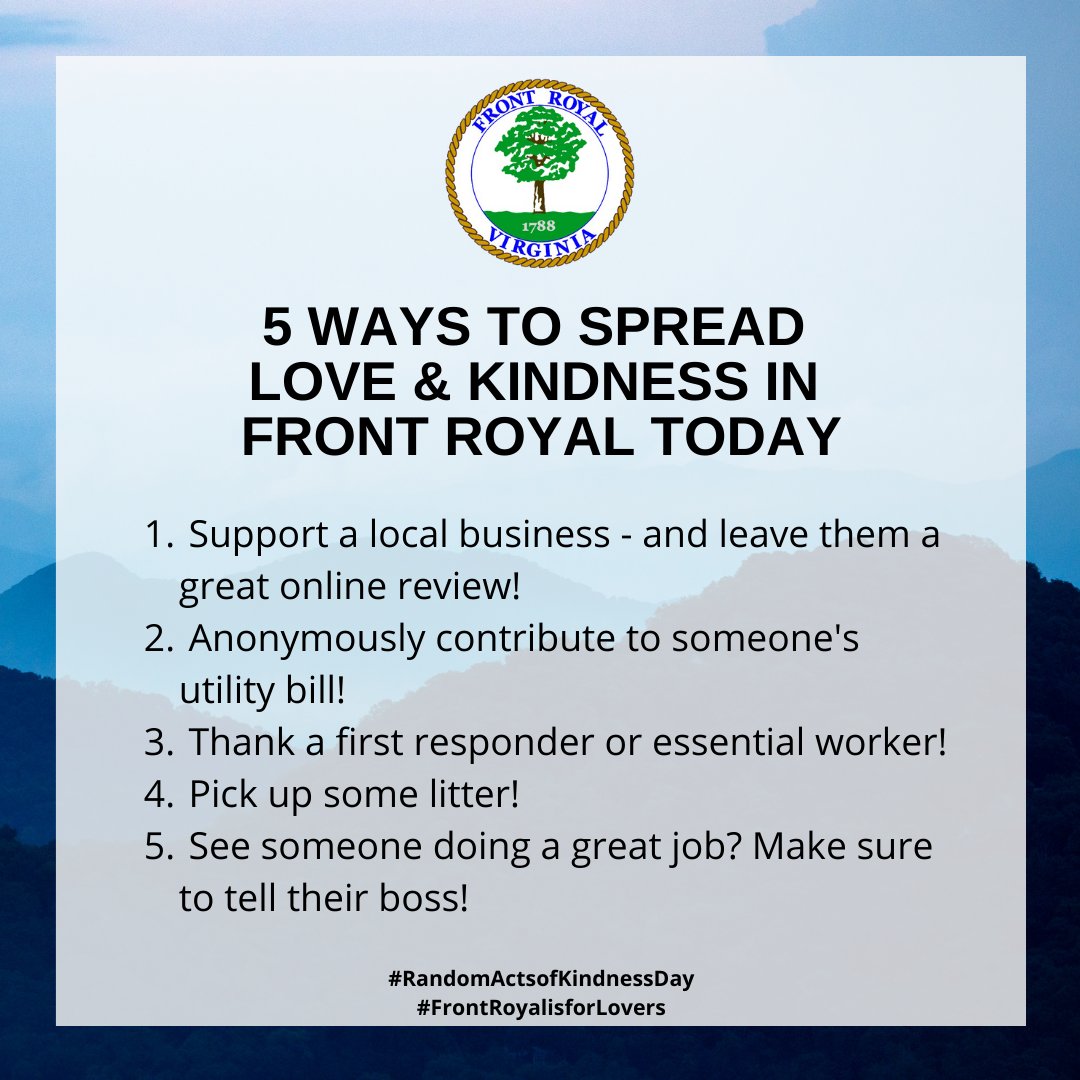 It’s no coincidence that #RandomActsofKindnessDay falls right in the middle of, what we’re calling, LOVE week! – Here are a few suggestions of how to celebrate. Have some more? Share them in the comments! #FrontRoyaisForLovers #ExploreTheGood #MakeKindnessTheNorm