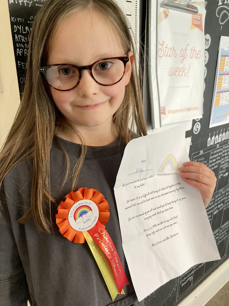 DennyHeather's tweet photo. On #RandomActsofKindnessDay  what could be nicer than to receive this wonderful letter &amp; Rosette from your child’s teacher as a big well done! Thank you @MrsE_xo ,Mrs Banham &amp; Charles Darwin Primary. You are our hero’s! Thank you! #covidhero  #TeachersOfTwitter @InspirationEast https://t.co/SwMaTiWT1e