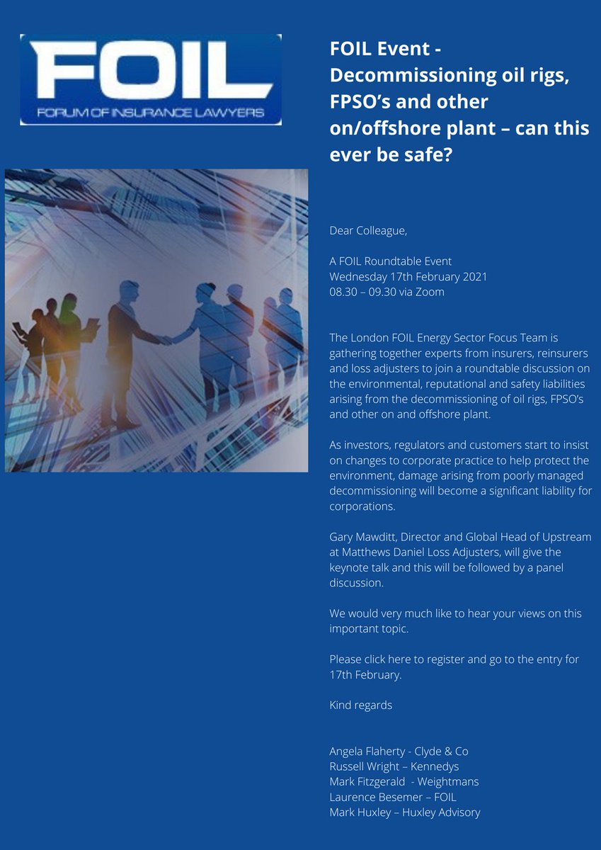 Gary Mawditt, our Global Head of Upstream Adjusting, was delighted to participate as the Keynote Speaker at the recent FOIL roundtable event on decommissioning. For more information on our range of services, please contact one of our global experts matdan.com