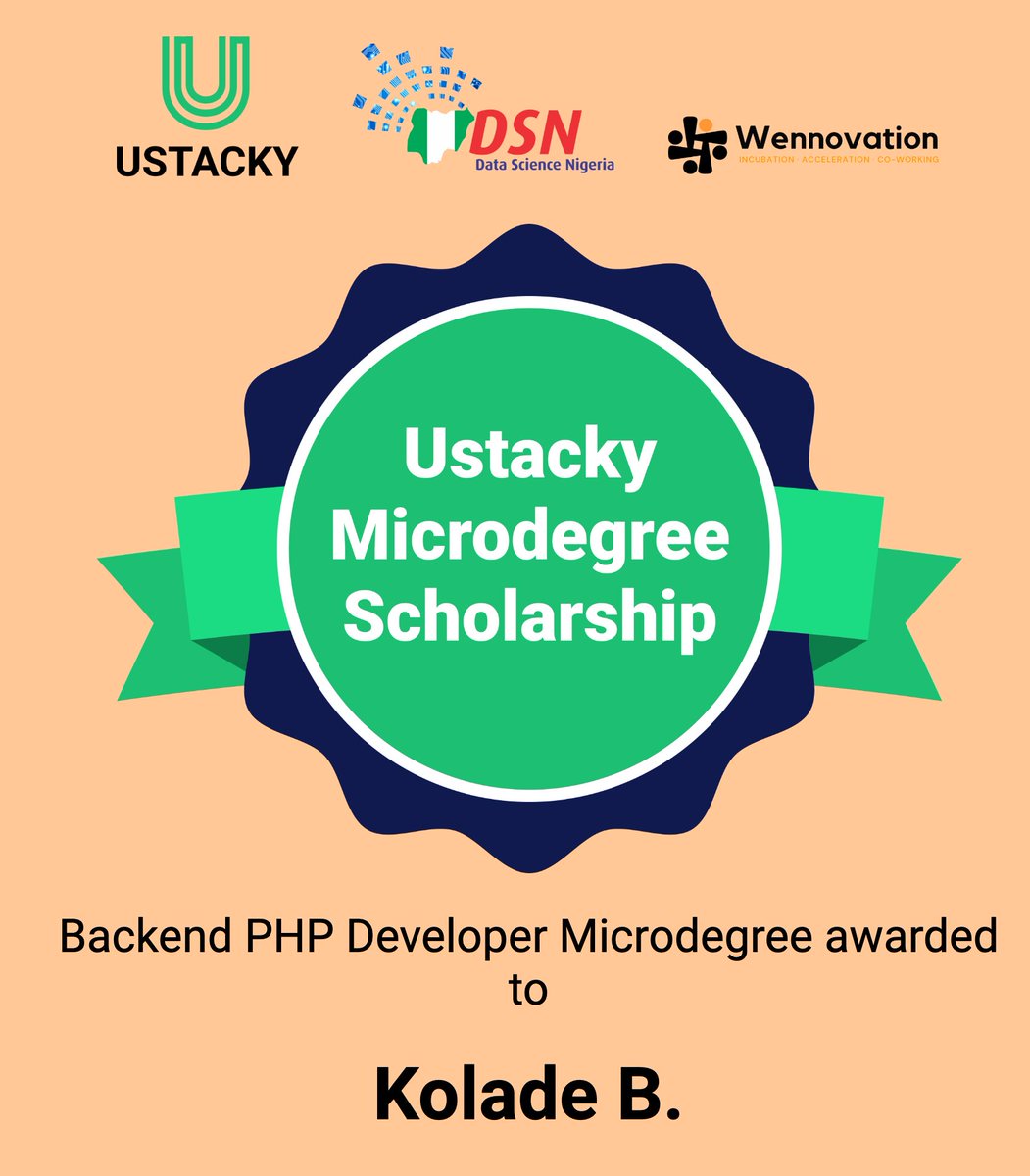 Sirkollybright's tweet image. I just got accepted into the Ustacky Microdegree Scholarship Program. Checkout my scholarship badge. #UstackyMicrodegreeScholarship
#lifeofprogrammer, #ilovetocode , #ustacky